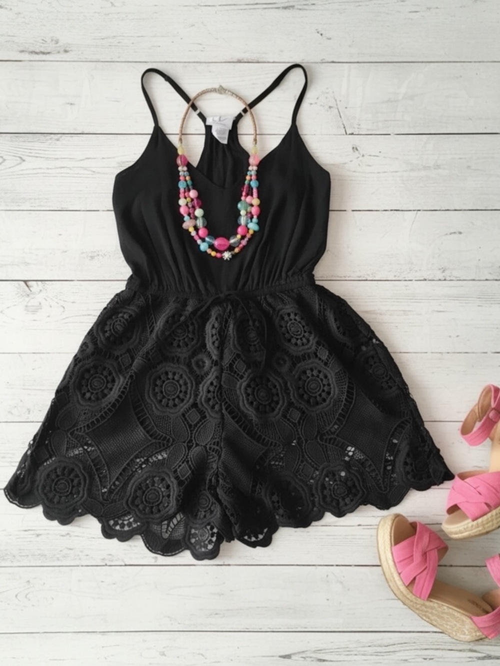 Sexy Liv Los Angeles Black Racerback Lace Shorts Romper Small